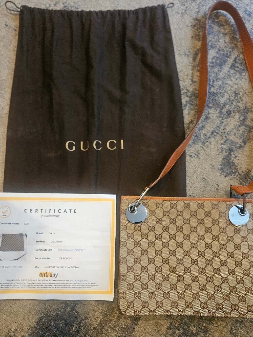 Women's Gucci GG Canvas Tan Brown Tote with Leather Strap